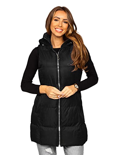BOLF Damen Weste Lange Steppweste Bodywarmer Daunenweste Vest Funktionsweste Ärmellos Mantel Sportweste Winter Kapuze Warm Freizeit Outdoor 5M721 Schwarz M [U1U] von BOLF