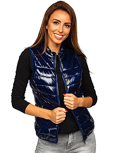 BOLF Damen Weste Stehkragen Steppweste Bodywarmer Daunenweste Reißverschluss Weste Ärmellose Sportweste Zip Wärme Freizeit Outdoor Style R0107A Dunkelblau L [U1U] von BOLF