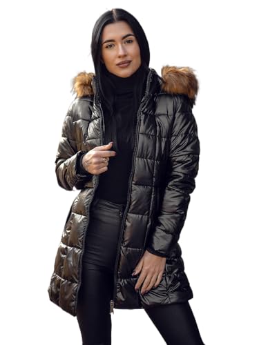 BOLF Damen Winterjacke Parka Gefüttert Kapuze Wintermantel Lange Steppjacke Daunenjacke Puffermantel Sportjacke Warm Gefüttert Freizeit Outdoor Casual Style 16M9120 Schwarz-Braun M [D4D] von BOLF