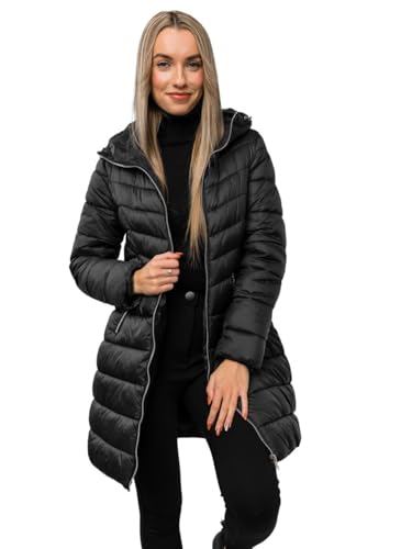 BOLF Damen Winterjacke Parka Gefüttert mit Kunstfell Kapuze Wintermantel Lange Steppjacke Daunenjacke Puffermantel Sportjacke Warm Gefüttert Freizeit Outdoor Casual Style 11Z8083 Schwarz L [D4D] von BOLF