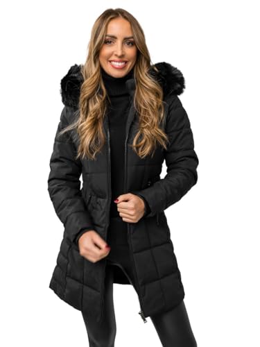 BOLF Damen Winterjacke Parka Gefüttert mit Kunstfell Kapuze Wintermantel Lange Steppjacke Daunenjacke Puffermantel Sportjacke Warm Gefüttert Freizeit Outdoor Casual Style 16M9119 Schwarz L [D4D] von BOLF