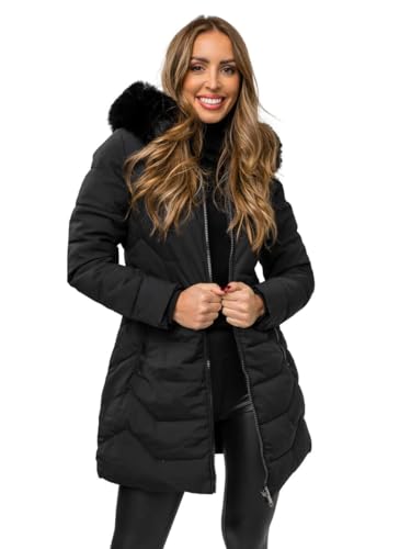 BOLF Damen Winterjacke Parka Gefüttert mit Kunstfell Kapuze Wintermantel Lange Steppjacke Daunenjacke Puffermantel Sportjacke Warm Gefüttert Freizeit Outdoor Casual Style 16M9121 Schwarz XL [D4D] von BOLF