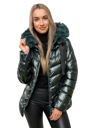 BOLF Damen Winterjacke Parka Gefüttert mit Kunstfell Kapuze Wintermantel Lange Steppjacke Daunenjacke Puffermantel Sportjacke Warm Gefüttert Freizeit Outdoor Casual Style 5M3138 Grun M [D4D] von BOLF