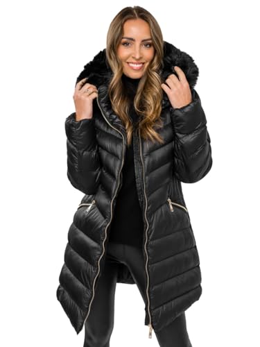 BOLF Damen Winterjacke Parka Gefüttert mit Kunstfell Kapuze Wintermantel Lange Steppjacke Daunenjacke Puffermantel Sportjacke Warm Gefüttert Freizeit Outdoor Casual Style 5M3162 Schwarz L [D4D] von BOLF