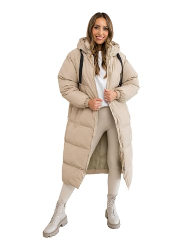 BOLF Damen Winterjacke Parka Gefüttert mit Kunstfell Kapuze Wintermantel Lange Steppjacke Daunenjacke Puffermantel Sportjacke Warm Gefüttert Freizeit Outdoor Casual Style 5M3163 Beige XL [D4D] von BOLF