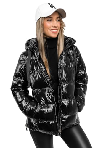 BOLF Damen Winterjacke Parka Gefüttert mit Kunstfell Kapuze Wintermantel Lange Steppjacke Daunenjacke Puffermantel Sportjacke Warm Gefüttert Freizeit Outdoor Casual Style 5M3172 Schwarz L [D4D] von BOLF