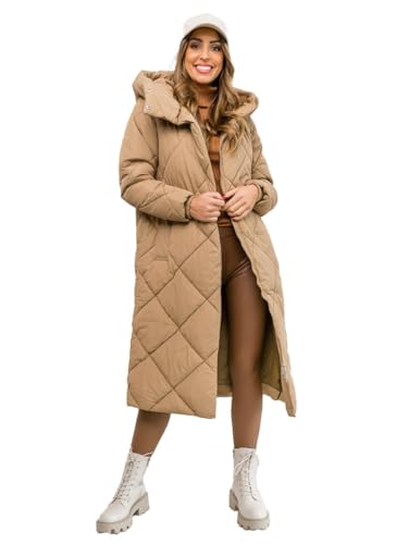 BOLF Damen Winterjacke Parka Gefüttert mit Kunstfell Kapuze Wintermantel Lange Steppjacke Daunenjacke Puffermantel Sportjacke Warm Gefüttert Freizeit Outdoor Casual Style 5M3173 Camel L [D4D] von BOLF