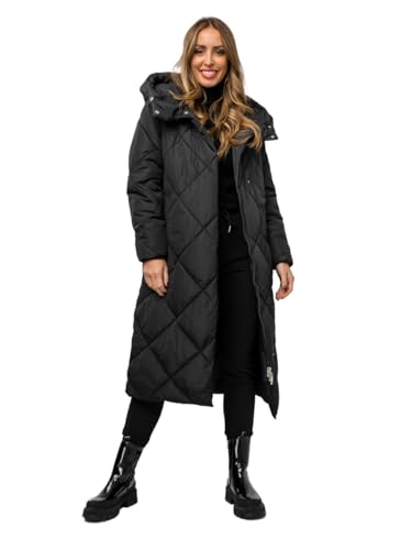 BOLF Damen Winterjacke Parka Gefüttert mit Kunstfell Kapuze Wintermantel Lange Steppjacke Daunenjacke Puffermantel Sportjacke Warm Gefüttert Freizeit Outdoor Casual Style 5M3173 Schwarz L [D4D] von BOLF