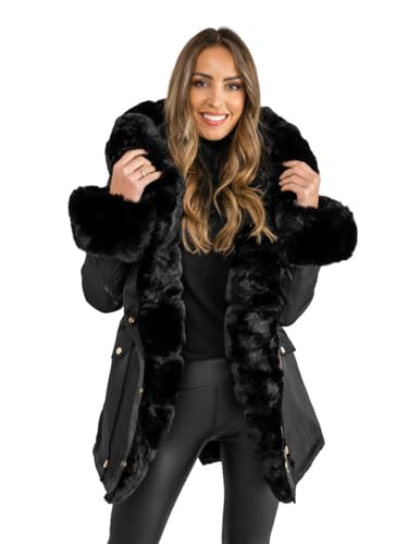 BOLF Damen Winterjacke Parka Gefüttert mit Kunstfell Kapuze Wintermantel Lange Steppjacke Daunenjacke Puffermantel Sportjacke Warm Gefüttert Freizeit Outdoor Casual Style B553 Schwarz L [D4D] von BOLF