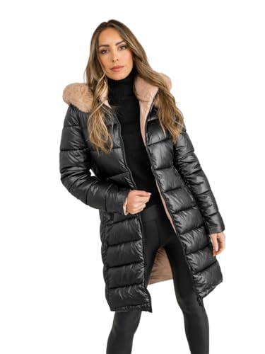 BOLF Damen Winterjacke Parka Gefüttert mit Kunstfell Kapuze Wintermantel Lange Steppjacke Daunenjacke Puffermantel Sportjacke Warm Gefüttert Freizeit Outdoor Casual Style B8202 Schwarz XL [D4D] von BOLF