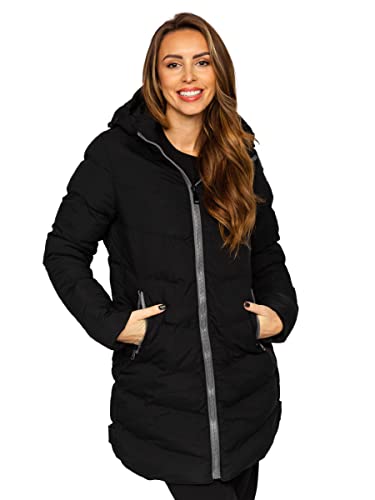 BOLF Damen Winterjacke Parka Wintermantel Lange Daunenjacke Steppjacke Kapuze Puffermantel Sportjacke Warm Gefüttert Freizeit Outdoor Casual Style 7089 Schwarz L [D4D] von BOLF