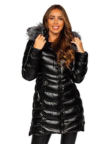 BOLF Damen Winterjacke Parka Wintermantel Lange Daunenjacke Steppjacke mit Kunstfell Kapuze Puffermantel Sportjacke Warm Gefüttert Freizeit Outdoor Casual Style 7076 Schwarz XXL [D4D] von BOLF