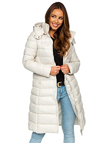 BOLF Damen Winterjacke Parka Wintermantel Lange Daunenjacke Steppjacke mit Kunstfell Kapuze Puffermantel Sportjacke Warm Gefüttert Freizeit Outdoor Casual Style MB0276 Beige M [D4D] von BOLF