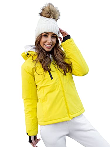 BOLF Damen Winterjacke Skijacke Snowboardjacke Schneejacke mit Kapuze Schneefang Bündchen Winddicht Wasserdicht Atmungsaktiv Outdoor Sport Style HH012 Gelb M [D4D] von BOLF