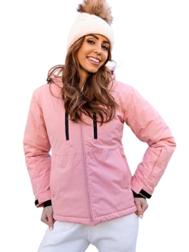 BOLF Damen Winterjacke Skijacke Snowboardjacke Schneejacke mit Kapuze Schneefang Bündchen Winddicht Wasserdicht Atmungsaktiv Outdoor Sport Style HH012 Hellrosa L [D4D] von BOLF