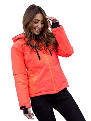 BOLF Damen Winterjacke Skijacke Snowboardjacke Schneejacke mit Kapuze Schneefang Bündchen Winddicht Wasserdicht Atmungsaktiv Outdoor Sport Style HH012 Rosa-Neon M [D4D] von BOLF