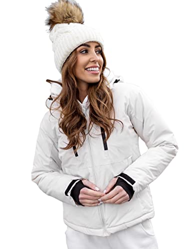 BOLF Damen Winterjacke Skijacke Snowboardjacke Schneejacke mit Kapuze Schneefang Bündchen Winddicht Wasserdicht Atmungsaktiv Outdoor Sport Style HH012 Weiss M [D4D] von BOLF