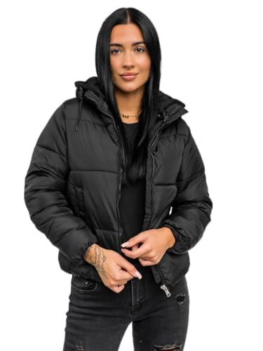 BOLF Damen Winterjacke Steppjacke Daunenjacke Outdoorjacke Wärme Kurzmantel Pufferjacke Leichte Reißverschluss Stehkragen Kapuze Wintermantel Zip Freizeit Sport Basic Casual 16M9187 Schwarz L [D4D] von BOLF