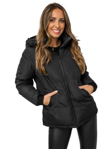BOLF Damen Winterjacke Steppjacke Stehkragen Daunenjacke Reißverschluss Kapuze Pufferjacke Wintermantel Zip Wärme Freizeit Sport Basic Outdoor Casual 5M3169A Schwarz XL [D4D] von BOLF