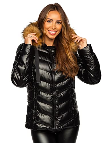 BOLF Damen Winterjacke Steppjacke Stehkragen Daunenjacke Reißverschluss Sportjacke Zip Wärme Freizeit Sport Basic Outdoor Casual Style 5M773 Schwarz-Braun L [D4D] von BOLF