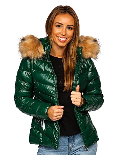 BOLF Damen Winterjacke Steppjacke Stehkragen Daunenjacke Reißverschluss Sportjacke Zip Wärme Freizeit Sport Basic Outdoor Casual Style 6830 Grün XL [D4D] von BOLF