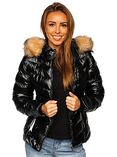 BOLF Damen Winterjacke Steppjacke Stehkragen Daunenjacke Reißverschluss Sportjacke Zip Wärme Freizeit Sport Basic Outdoor Casual Style 6830 Schwarz XL [D4D] von BOLF