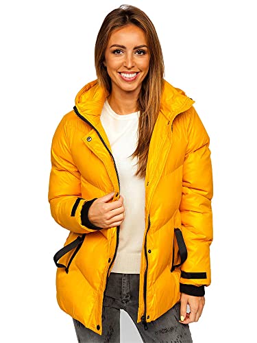 BOLF Damen Winterjacke Steppjacke mit Kapuze Daunenjacke Reißverschluss Sportjacke Zip Wärme Freizeit Outdoor Basic Casual Style 23065 Camel S [D4D] von BOLF