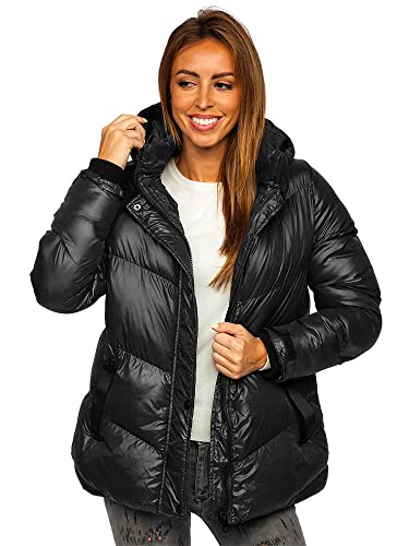 BOLF Damen Winterjacke Steppjacke mit Kapuze Daunenjacke Reißverschluss Sportjacke Zip Wärme Freizeit Outdoor Basic Casual Style 23065 Schwarz XL [D4D] von BOLF