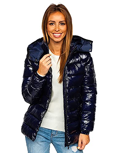 BOLF Damen Winterjacke Steppjacke mit Kapuze Daunenjacke Reißverschluss Sportjacke Zip Wärme Freizeit Outdoor Basic Casual Style B9583 Dunkelblau XL [D4D] von BOLF