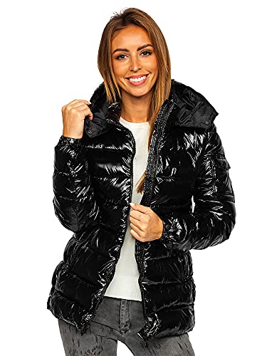 BOLF Damen Winterjacke Steppjacke mit Kapuze Daunenjacke Reißverschluss Sportjacke Zip Wärme Freizeit Outdoor Basic Casual Style B9583 Schwarz XL [D4D] von BOLF