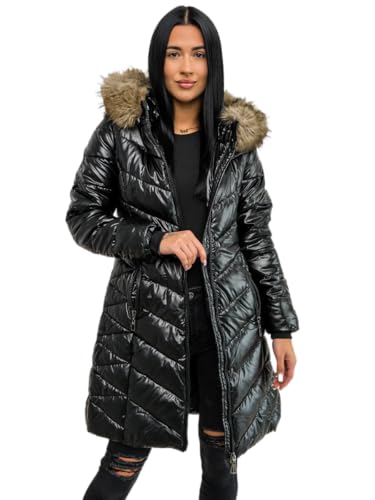 BOLF Damen Wintermantel Winterjacke Mantel Steppjacke Daunenjacke Outdoorjacke Wärme Pufferjacke Leichte Reißverschluss Stehkragen Kapuze Zip Freizeit Sport Basic Casual 16M9100 Schwarz-Braun S [D4D] von BOLF