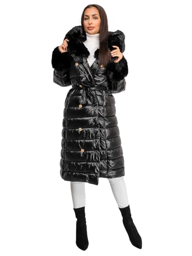 BOLF Damen Wintermantel Winterjacke Mantel Steppjacke Daunenjacke Outdoorjacke Wärme Pufferjacke Leichte Reißverschluss Stehkragen Kapuze Zip Freizeit Sport Basic Casual 5M3160 Schwarz XL [D4D] von BOLF