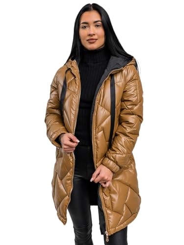 BOLF Damen Wintermantel Winterjacke Mantel Steppjacke Daunenjacke Outdoorjacke Wärme Pufferjacke Leichte Reißverschluss Stehkragen Kapuze Zip Freizeit Sport Basic Casual 5M3189 Braun S [D4D] von BOLF