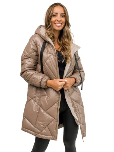 BOLF Damen Wintermantel Winterjacke Mantel Steppjacke Daunenjacke Outdoorjacke Wärme Pufferjacke Leichte Reißverschluss Stehkragen Kapuze Zip Freizeit Sport Basic Casual 5M3189 Camel M [D4D] von BOLF