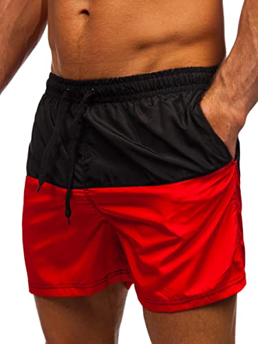 BOLF Herren Badehose kurz – Kontrastfarbenes Design – Badeshorts mit Innenslip & Taschen – Schwimmhose für Strand Pool Sommer – Schnelltrocknend HM058 Schwarz-Rot M [7G7] von BOLF