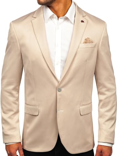 BOLF Herren Blazer Sakko Suitjacke Anzugjacke für Männer Business Reverskragen Knöpfe Anzug Freizeit Sportlich Modern Hochzeit Elegant Party Slim Fit 022 Beige XXL [1A1] von BOLF