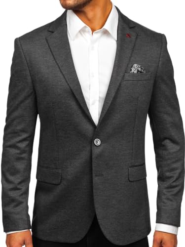BOLF Herren Blazer Sakko Suitjacke Anzugjacke für Männer Business Reverskragen Knöpfe Anzug Freizeit Sportlich Modern Hochzeit Elegant Party Slim Fit 023 Anthrazit M [1A1] von BOLF