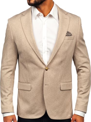 BOLF Herren Blazer Sakko Suitjacke Anzugjacke für Männer Business Reverskragen Knöpfe Anzug Freizeit Sportlich Modern Hochzeit Elegant Party Slim Fit 24401 Beige 4XL [1A1] von BOLF