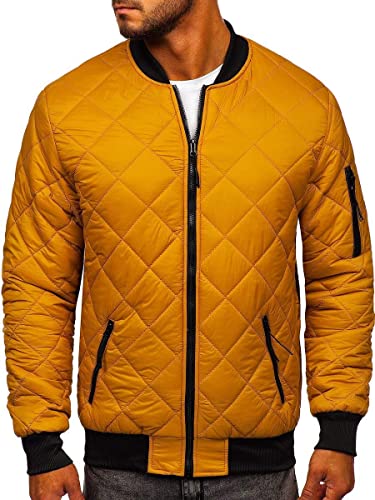 BOLF Herren Bomberjacke Leichte Übergangsjacke mit Stehkragen Steppjacke Fliegerjacke Pilotenjacke College Jacke Baseball Freizeitjacke Blouson J.STYLE MY-01 Camel XL [4D4] von BOLF