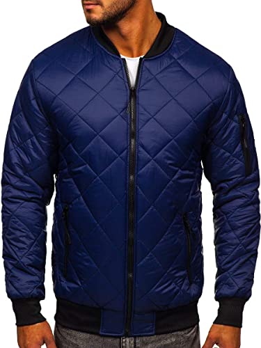 BOLF Herren Bomberjacke Leichte Übergangsjacke mit Stehkragen Steppjacke Fliegerjacke Pilotenjacke College Jacke Baseball Freizeitjacke Blouson J.STYLE MY-01 Dunkelblau M [4D4] von BOLF