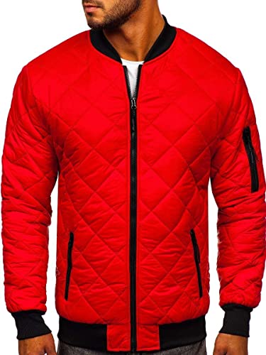 BOLF Herren Bomberjacke Leichte Übergangsjacke mit Stehkragen Steppjacke Fliegerjacke Pilotenjacke College Jacke Baseball Freizeitjacke Blouson J.Style MY-01 Rot L [4D4] von BOLF