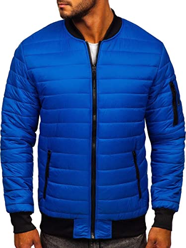 BOLF Herren Bomberjacke Leichte Übergangsjacke mit Stehkragen Steppjacke Fliegerjacke Pilotenjacke College Jacke Baseball Freizeitjacke Blouson J.STYLE MY-02 Blau M [4D4] von BOLF