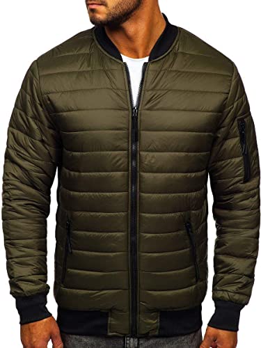 BOLF Herren Bomberjacke Leichte Übergangsjacke mit Stehkragen Steppjacke Fliegerjacke Pilotenjacke College Jacke Baseball Freizeitjacke Blouson J.STYLE MY-02 Khaki L [4D4] von BOLF