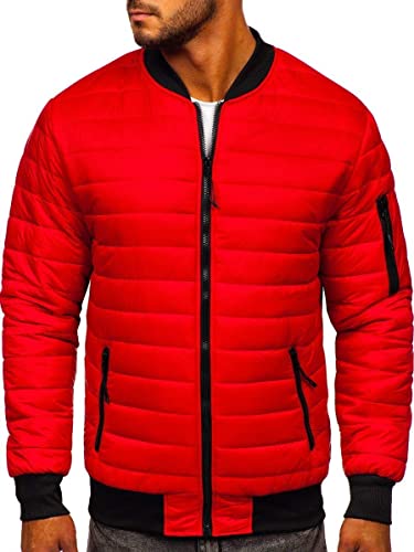 BOLF Herren Bomberjacke Leichte Übergangsjacke mit Stehkragen Steppjacke Fliegerjacke Pilotenjacke College Jacke Baseball Freizeitjacke Blouson J.STYLE MY-02 Rot L [4D4] von BOLF