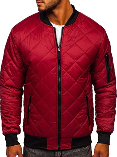 BOLF Herren Bomberjacke Leichte Übergangsjacke mit Stehkragen Steppjacke Fliegerjacke Pilotenjacke College Jacke Baseball Freizeitjacke Blouson J.STYLE MY-01 Weinrot M [4D4] von BOLF