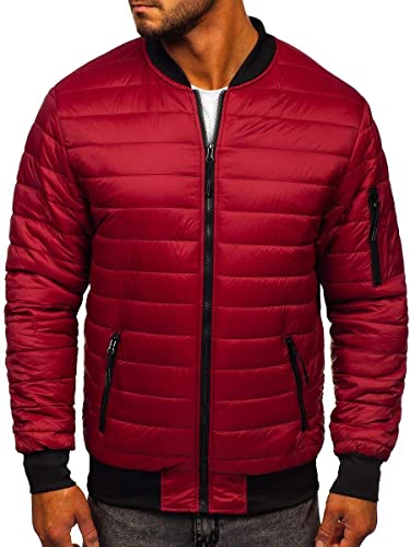 BOLF Herren Bomberjacke Leichte Übergangsjacke mit Stehkragen Steppjacke Fliegerjacke Pilotenjacke College Jacke Baseball Freizeitjacke Blouson J.STYLE MY-02 Weinrot L [4D4] von BOLF
