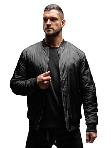 BOLF Herren Bomberjacke Übergangsjacke Pilotenjacke Freizeitjacke Fliegerjacke Blousonjacke Steppjacke Stehkragen Reißverschluss College Leichte Freizeit Outdoor AK95A1 Schwarz XXL [4D4] von BOLF
