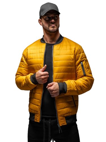BOLF Herren Bomberjacke Übergangsjacke Pilotenjacke Freizeitjacke Fliegerjacke Blousonjacke Steppjacke Stehkragen Reißverschluss College Leichte Freizeit Outdoor MY-02A1 Camel XXL [4D4] von BOLF