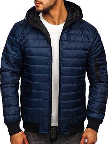 BOLF Herren Bomberjacke Übergangsjacke mit Kapuze Steppjacke Blouson College Baseball Jacke Freizeitjacke Sportjacke Daunenjacke Basic Classic Street Style J.STYLE MY13 Dunkelblau M [4D4] von BOLF