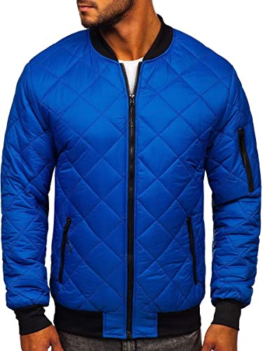 BOLF Herren Bomberjacke Leichte Übergangsjacke mit Stehkragen Steppjacke Fliegerjacke Pilotenjacke College Jacke Baseball Freizeitjacke Blouson J.STYLE MY-01 Blau M [4D4] von BOLF